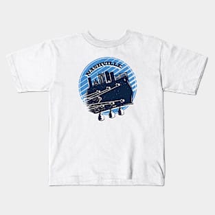 Vintage Nashville Skyline on Guitar Headstock Kids T-Shirt